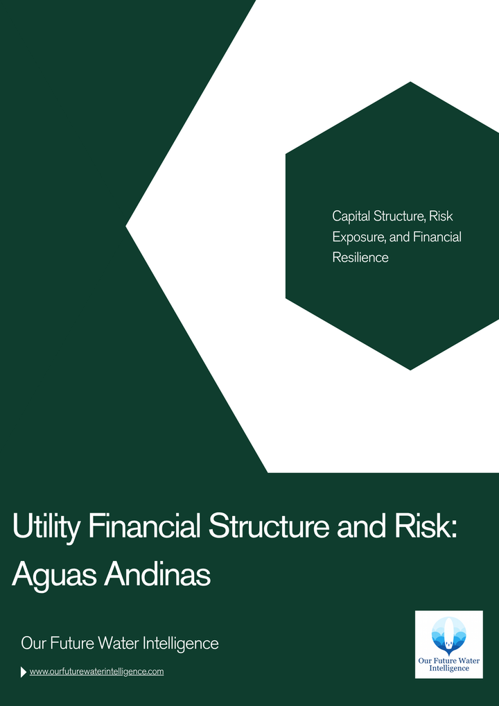 Cover of a report titled 'Utility Financial Structure and Risk: Aguas Andinas' with a green and white design.
