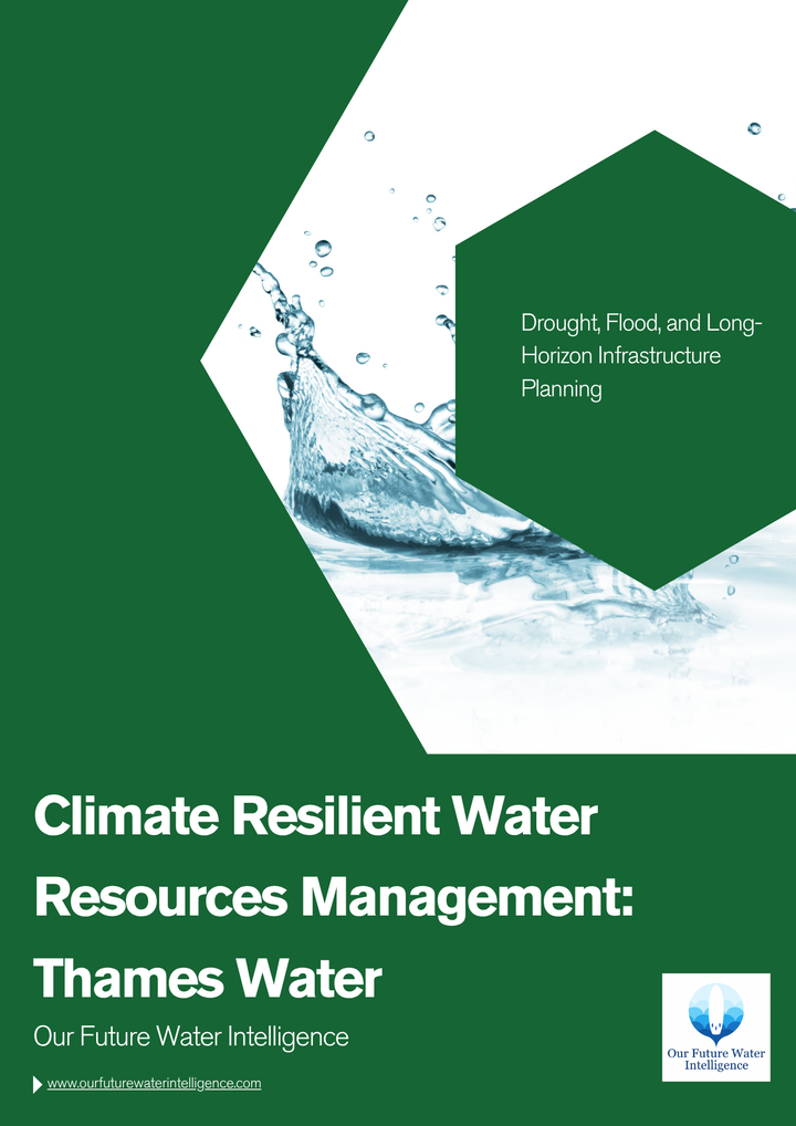 Cover of a report on climate resilient water resources management: Thames Water with a green and white design.