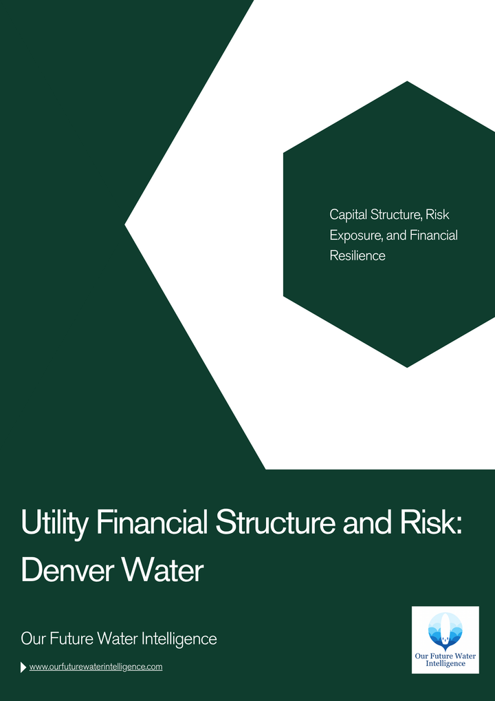 Cover of a report titled 'Utility Financial Structure and Risk: Denver Water' with a green and white design.