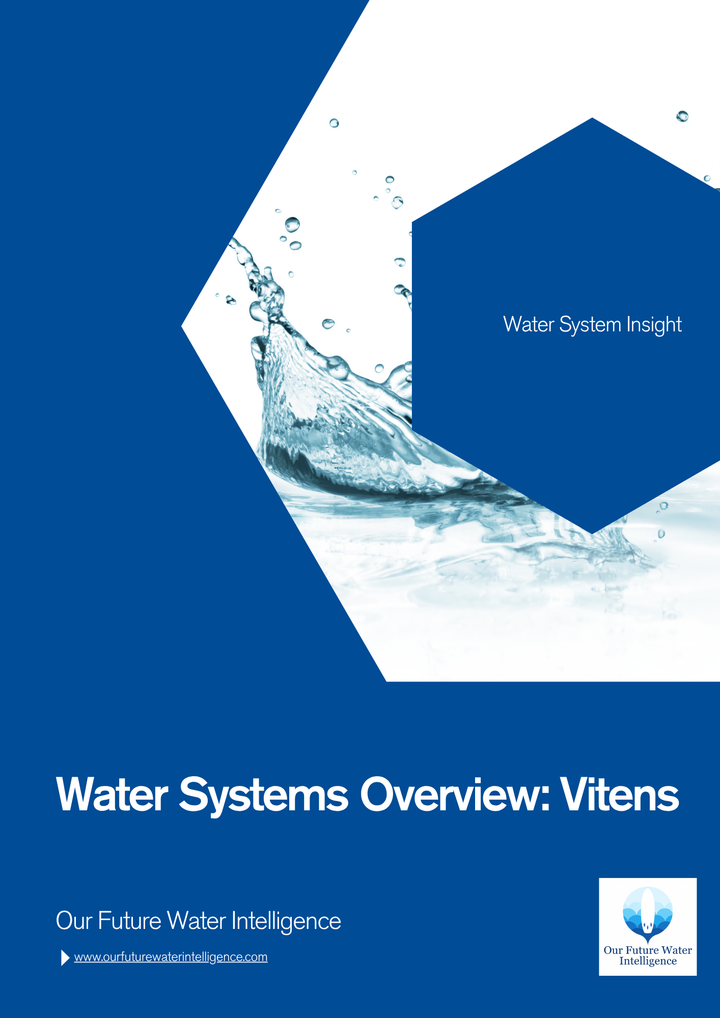 Cover of 'Water Systems Overview: Vitens' with water splash design and Vitens logo.