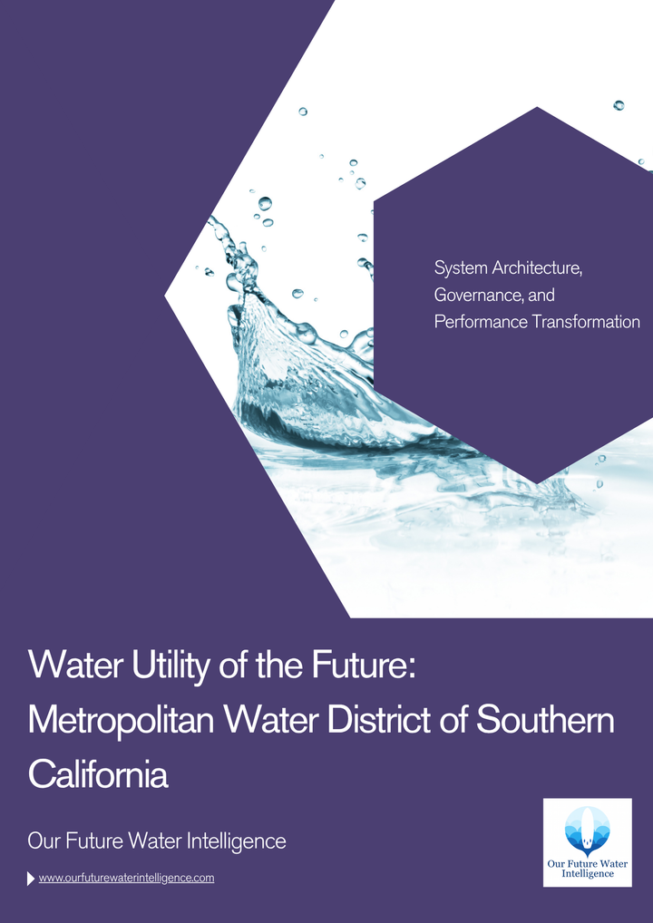 Brochure cover for 'Water Utility of the Future' by Metropolitan Water District of Southern California with water design elements.